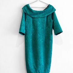 Pre Owned Coco Doll Teal Jacquard Off-The-Shoulder Cocktail Dress