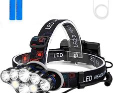Head Torch, 8 LED Super Bright USB Rechargeable Headlamp Waterproof 8 Modes Headlight with Red Lights Comfortable Adjustble Headtorch for Camping Fishing, Car Repair, Running, Outdoor