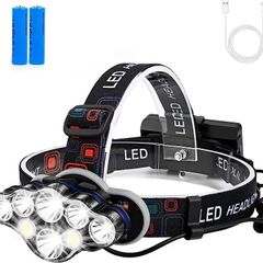 Head Torch, 8 LED Super Bright USB Rechargeable Headlamp Waterproof 8 Modes Headlight with Red Lights Comfortable Adjustble Headtorch for Camping Fishing, Car Repair, Running, Outdoor