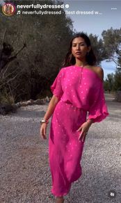 never fully dressed pink and gold dress