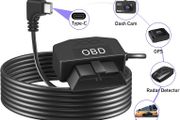 OBD2 OBD Power Cable for Dash Camera, OBD to Type-C USB OBDII Adapter Hardwire Charger Cable 24 Hours Surveillance and Acc Two Mode with Switch Button and Low Voltage Protection, 12-36V to 5V/3A