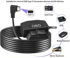 OBD2 OBD Power Cable for Dash Camera, OBD to Type-C USB OBDII Adapter Hardwire Charger Cable 24 Hours Surveillance and Acc Two Mode with Switch Button and Low Voltage Protection, 12-36V to 5V/3A