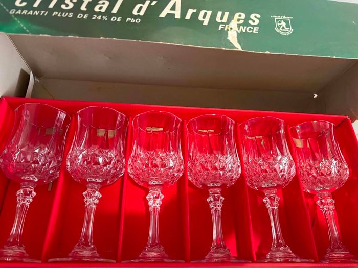 Vintage French Cristal d'Arques Longchamp Decanter and 6 Glasses Set