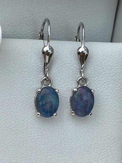 Sterling silver 925  Boulder Opal Triplet Earrings in Platinum Plated Sterling Silver