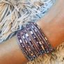 Purple Boho Multi-Layer Leather Bracelet with Rhinestones Image 4