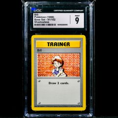 Bill 91/102 Shadowless CGC 9 Mint Common WOTC Base Set 1999 Pokemon Card Vintage Graded