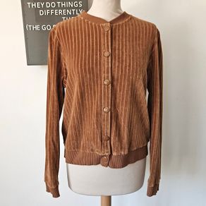 Sezane Iris cotton velvet bomber jacket camel M French designer