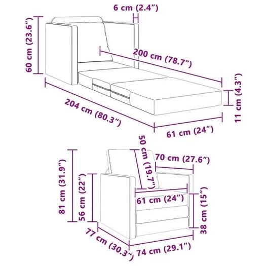 Folding Sofa Bed Black 74 x 77 x 81 cm Fabric