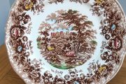 Alfred Meakin | Dinner plate (diameter 25 cm | height 3 cm) scalloped edge with 'Romance' motif in brown color and other color shades | Vintage