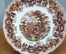 Alfred Meakin | Dinner plate (diameter 25 cm | height 3 cm) scalloped edge with 'Romance' motif in brown color and other color shades | Vintage