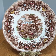 Alfred Meakin | Dinner plate (diameter 25 cm | height 3 cm) scalloped edge with 'Romance' motif in brown color and other color shades | Vintage