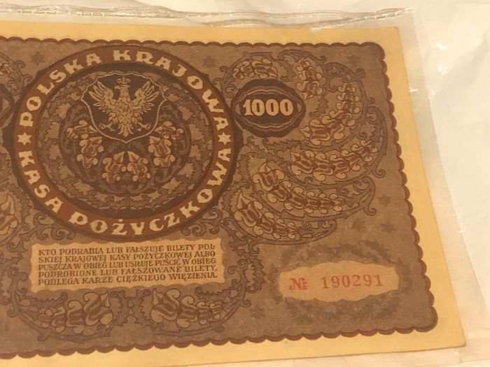 1000 Marek Polskich 1919 Huge note in very nice condition