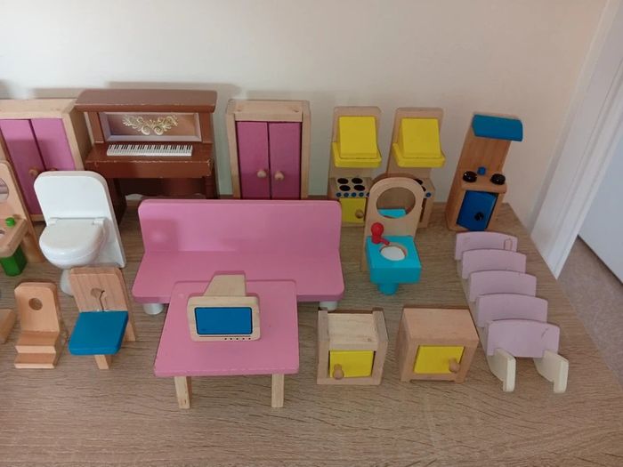 Large Collection of Wooden Dolls house furniture mostly large scale job lot