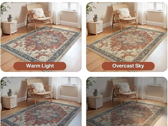Machine Washable Rugs Living Room, 160x230cm, Vintage Rug, Boho Area Rugs, Non-Slip Carpet, Low Pile, Non-Shedding, Traditional Oriental Printed Design, Dining Room, Home Office, Bedroom