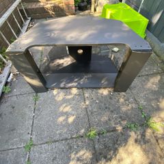 Tv Stand Solid Grey With Tempered Glass Shelf