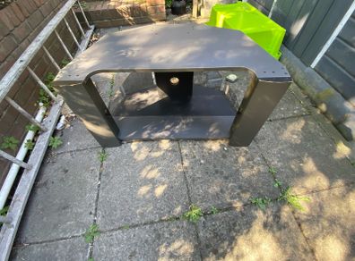 Tv Stand Solid Grey With Tempered Glass Shelf