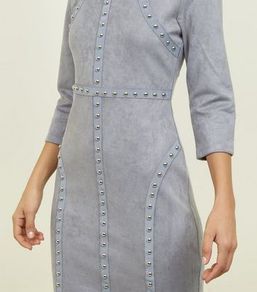 Cameo Rose Pale Grey Studded Suedette stretchy dress size UK12 EU40 Perfect condition Postage included