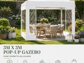 3m x 3m White  Pop-Up Gazebo with Clear Sidewalls & Wheeled Carry Bag