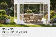 3m x 3m White  Pop-Up Gazebo with Clear Sidewalls &amp; Wheeled Carry Bag