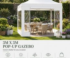3m x 3m White  Pop-Up Gazebo with Clear Sidewalls & Wheeled Carry Bag