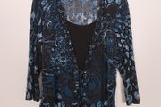 Roman Blue Black Abstract Printed Ruffle Trim Cardigan Top 14UK/42EU