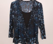 Roman Blue Black Abstract Printed Ruffle Trim Cardigan Top 14UK/42EU