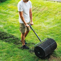 Hand-Push Style Peat Moss Spreader, 24-Inch Compost And Fertilizer Roller, Durable All Iron Structure With T-Shaped Handle, Easy To Assemble, Top Soil Spreader For Lawn And Garden Care, 9.5KG Weight, Manure Roller