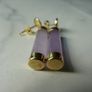 14K Gold Lavender Jade Bar Drop Earrings, Pierced Chinese Character, Sterling Silver Backs Image 2