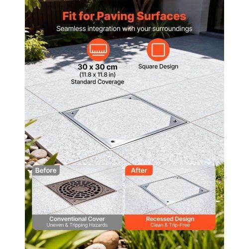 Manhole Cover with Frame, 400 x 400mm Invisible Recessed Septic Tank Access Covers, Aluminum Alloy Embedded Drain Channel Inspection