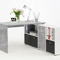 Lexa straight/corner walnut home office desk & storage