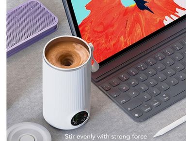 4-in-1 Electric Milk Frother and Warmer, Cordless Portable Coffee Foam Maker with Heating, Built-in Stirrer and with Temperature Control