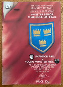 1991 Young Munster v Shannon RFC - Munster Senior Challenge Cup Final Programme