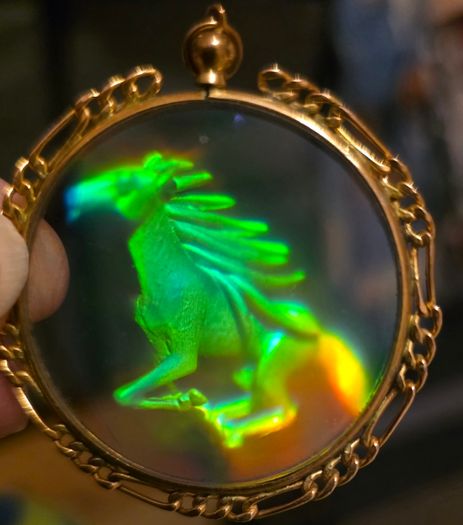 Vintage from the 70s gold Hologram Pendant of a rearing Horse