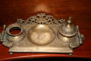Brass inkwell (29cm x 12cm)