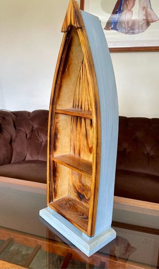 Wooden Boat Wall Shelf Vintage Nautical Decor Rustic Maritime Coastal Display