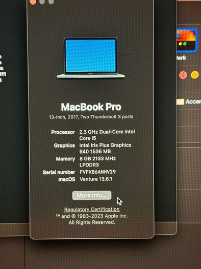 MacBook Pro 13" (2017)  256GB SSD barely used