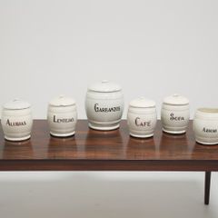 20th Century Set of 6 Antique Cream Pottery Storage Jars, 1900s.