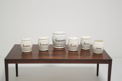 20th Century Set of 6 Antique Cream Pottery Storage Jars, 1900s.