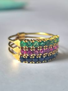 14ct Gold Sapphire, Ruby And Emerald, Harem Ring. High Quality Precious Stones.