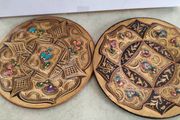 SET OF TWO Vintage, Copper, Turkish Engraved Metal Plate, Made in Turkey, Home Decor, Brass Dish, Wall Plate, Copper Art, Metal Art Engraving, Copper Plate