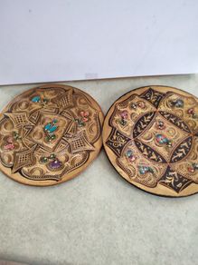 SET OF TWO Vintage, Copper, Turkish Engraved Metal Plate, Made in Turkey, Home Decor, Brass Dish, Wall Plate, Copper Art, Metal Art Engraving, Copper Plate