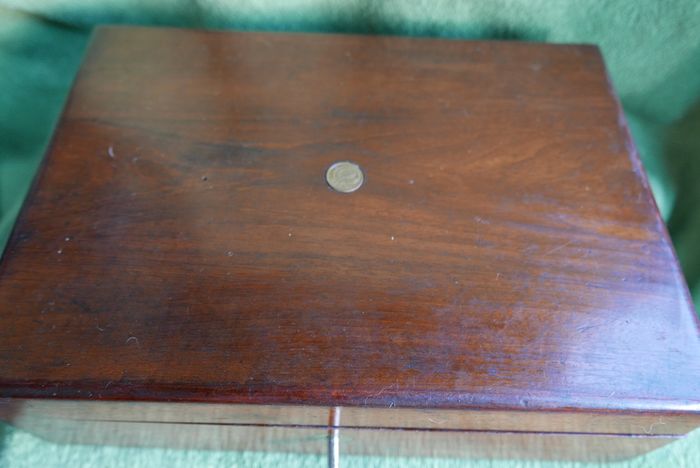 Antique 1800s Wood Folding Portable Travel Writing Lap Desk Campaign Box Case Key