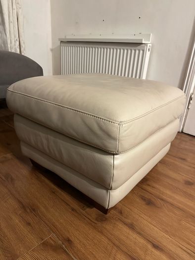 Cream leather pouffe