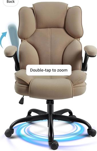 Office Chair,Fabric Desk Chair with 90 Flip up Armrest for Home or Office,Ergonomic Durable with Adjustable Height(Beige)