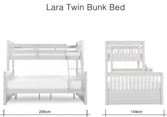 EZ living Lara Grey triple bunk bed with mattress