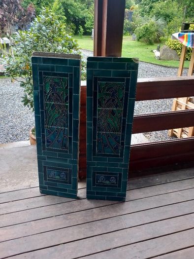 Pair of Art Nouveau antique tiled side panels for fireplace, extremely heavy, D18