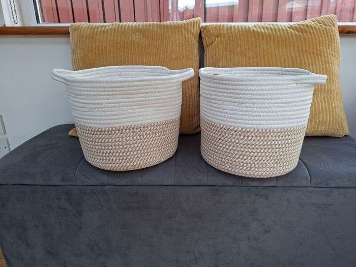 2 X Cream & Gold Storage Baskets