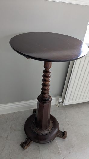 Vintage dark wood pedestal side table