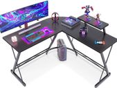 L-Shape Desk, Computer Desk, Modern & Robust Office Table, Work Table, Gaming Table with Monitor Shelf, Black 130 x 130 x 46 cm