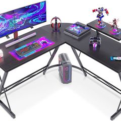 L-Shape Desk, Computer Desk, Modern & Robust Office Table, Work Table, Gaming Table with Monitor Shelf, Black 130 x 130 x 46 cm